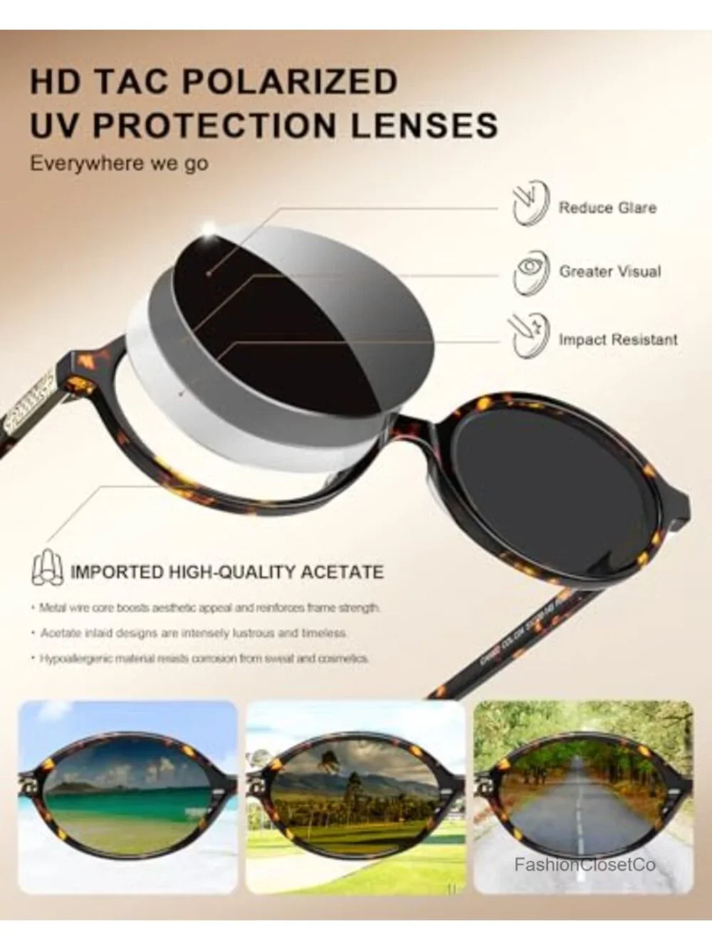 Acetate Polarized Sunglasses UV Protection Narrow Shades Classic Oval Sun